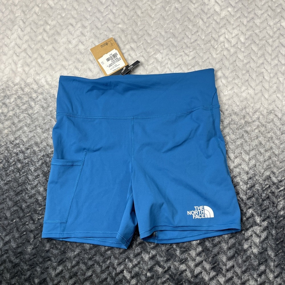 NWT North Face Movmynt Tight Shorts Womens L x5"ins Banff Blue Stretch Gym Train